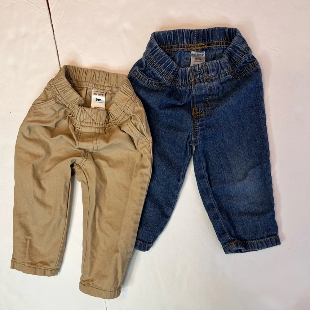 Carter's Tan and Blue 2Pairs of Boy Pants Kids Jeans and khaki pants Size 9Month